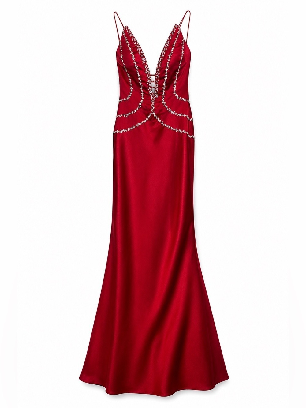 Maggie Sottero Red and Silver Embellished Prom Gown